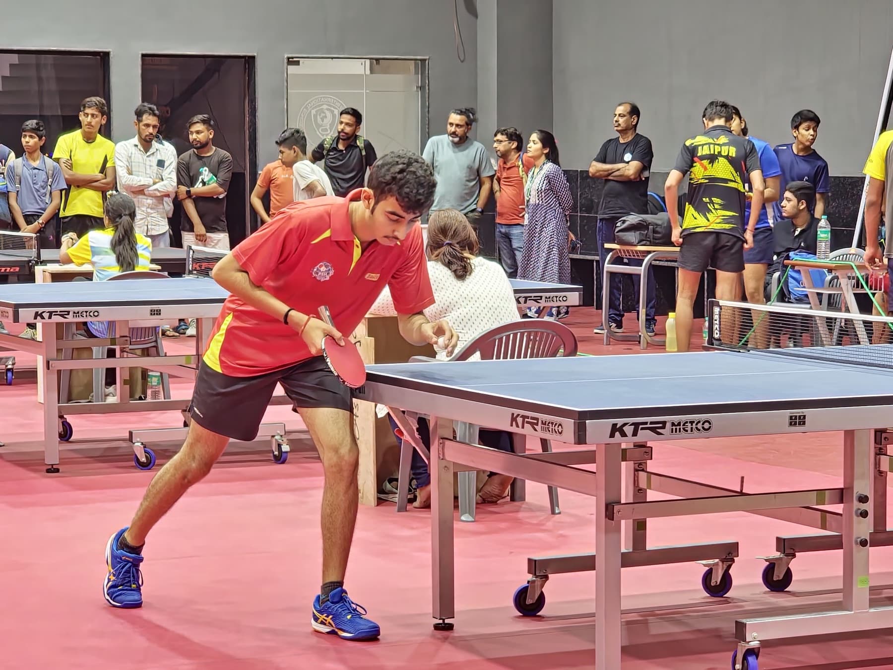 Pradhyuman Singh Hiran serving in PSH colours at a national table-tennis tournament